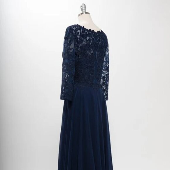 New A-Line Formal Floral Lace Embellished MOB Maxi Gown w/ 3/4 Sleeves TC M2758Q - Picture 6 of 8